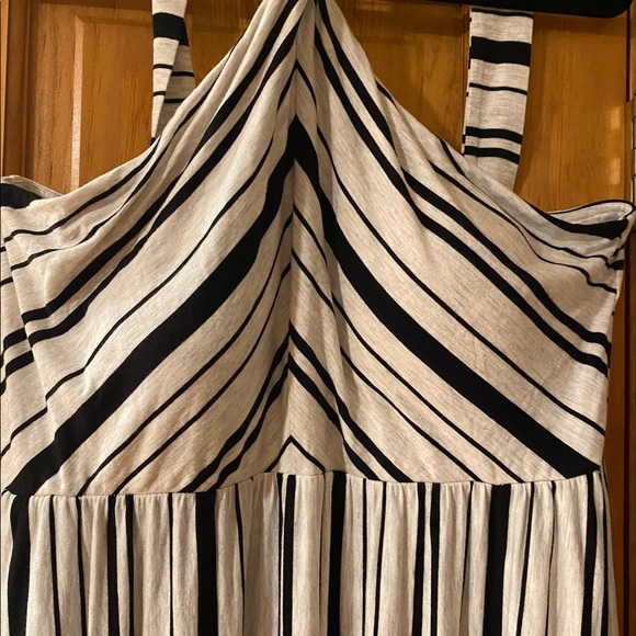 Soma Dresses & Skirts - SOMA Chicos Halter Maxi Stripe DRESS Shelf Bra Black White Sz XL